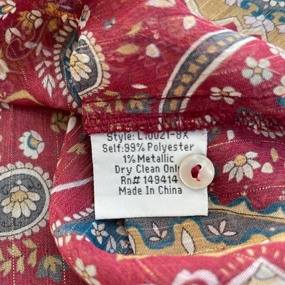 JOHNNY WAS JADE Size 2X Epsilon Paisley Peasant Top Sheer Georgette Fabric - Picture 6 of 7